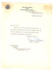["The document  is a thank you letter from Eugenie Anderson, a member of the United States Foreign Service, to Josh Lee for his kind remarks about her speech in Chicago. The document expresses gratitude for Lee's interest and support."]