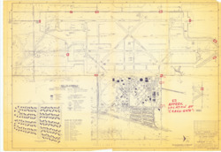 ["This document is a site plan of Vance Air Force Base in Enid, Oklahoma, detailing the approximate locations of crash gates. It follows the Master Planning Directive: Vance AFB 53-1. Originally created on August 10, 1958, this version is a revised print from 1968, processed by Air Training Command Headquarters. The site plan is a diazotype, blueline print, measuring 31 1/8 x 45 inches, labeled as Tab No. C-1, Sheet 1 of 2, AF 34 (600) 231, and is inscribed and annotated in red marker."]
