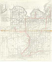 ["This map, originally attached to Item 109, highlights waterlines in red. It is a xerographic copy of a topographic map, measuring 16 1/4 by 13 13/16 inches, with annotations in red to indicate the waterlines."]