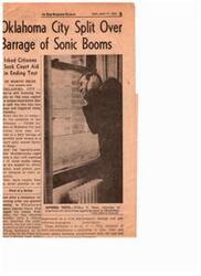 ["Oklahoma City is divided over a test called Operation Bongo, which involves daily sonic booms for 15 weeks. Some residents are irked and seeking court aid to end the test, while others see it as a contribution to progress. The Federal Aviation Administration is conducting the experiment to study the effects of supersonic transport operations. The tests have caused unrest and threats against officials, with some residents feeling like guinea pigs. There is debate over the constitutionality and necessity of the tests, with concerns about damage and annoyance to the public."]