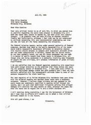 ["Miss Olive Cousins wrote a critical letter to U.S. Senator Mike Monroney expressing concerns about the sonic boom project in Oklahoma City. She questioned the necessity of the project, the lack of insurance for property damage, and the impact on residents. She urged Senator Monroney to consider the needs of the \"little\" voters of Oklahoma and not to straddle the fence on this issue. Senator Monroney responded, defending the project and acknowledging the concerns of residents, but also expressing his commitment to bettering Oklahoma and hoping to change Miss Cousins' critical attitude towards him."]