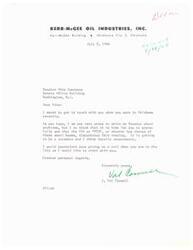 ["The letter is from J. Val Connell to Senator Mike Monroney, expressing concern about the sonic booms caused by testing in Oklahoma City and requesting that they be discontinued. Connell also mentions wanting to meet with the Senator in person."]