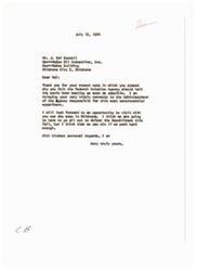 ["The document consists of two letters, one from J. Val Connell to Senator Mike Monroney, expressing concern about sonic boom testing and requesting that it be discontinued. The second letter is a response from Senator Monroney to Mr. Connell, acknowledging his concerns and stating that he will relay the comments to the Federal Aviation Agency. Senator Monroney also expresses his desire to visit Oklahoma and discusses the upcoming fall election."]