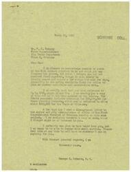 ["The document from Congressman George B. Schwabe acknowledges receipt of a letter from W. F. McMurry, Water Superintendent of the City Water Department in Tulsa, Oklahoma, regarding funds made available for cities to plan postwar activities and construction work. Schwabe provides information on the Act passed by Congress, including a provision for $35,000,000 for planning projects, with an estimated $500,000 for the State of Oklahoma. Schwabe also mentions sending a letter to mayors and city commissioners in Oklahoma's First Congressional District on the same subject. McMurry had requested a copy of the bill and Schwabe's opinion on Tulsa obtaining funds for increasing the city's water supply post-war. Schwabe responds positively and offers his assistance."]