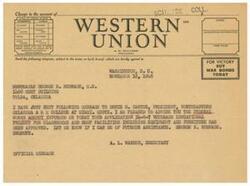 ["A message is being sent to George B. Schwabe regarding the approval of a veterans educational project at Northeastern Oklahoma A & M College. The message is being sent by A. N. Williams on behalf of A. L. Warren."]