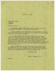 ["The document from George B. Schwabe, M.C. to Mrs. Mai M. Smith expresses gratitude for her letter and views on the regulations of the OPA. Schwabe acknowledges the challenges faced by chicken raisers and egg producers and criticizes the government's control over what people eat, wear, and where they go. He also mentions the impact of these regulations on the prices of eggs and the difficulties faced by farmers. Schwabe expresses a desire to meet with Mrs. Smith and her husband in the future."]