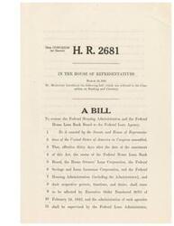["The bill introduced by Mr. Monroney aims to restore the Federal Housing Administration and the Federal Home Loan Bank Board to the Federal Loan Agency, effectively transferring their powers, functions, and duties to the Federal Loan Administrator. The bill also outlines the appointment terms for new officials and the coordination of activities between different agencies."]