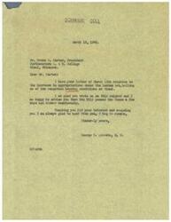 ["Bruce G. Carter, President of Northeastern A. & M. College in Miami, Oklahoma, wrote to Representative George B. Schwabe urging support for a bill to increase federal housing for veterans under the Lanham Act. Carter expressed concern about the lack of housing facilities for veterans and the need for additional funding. Schwabe responded, informing Carter that the bill had passed the House almost unanimously and assuring him of his support."]