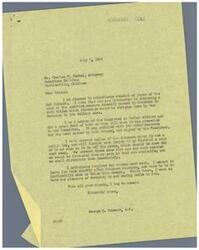 ["Mr. Pennel, an attorney in Oklahoma, is interested in obtaining a copy of a curative measure recently passed by Congress to cure titles affected by the Hillard case. Congressman Schwabe, who worked on the bill, has ordered copies and will distribute them to lawyers in his district. Pennel asks for a copy of the bill and its status in Congress. Schwabe expresses his willingness to provide the information and looks forward to visiting Bartlesville."]