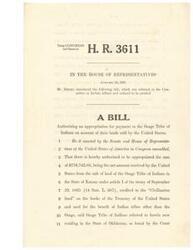 ["The bill H.R. 3611 authorizes an appropriation of $776,742.03 to be paid to the Osage Tribe of Indians for the sale of their lands by the United States. The amount will be distributed according to rules and regulations governing payments to Osage Tribe members and will settle the tribe's claim against the United States under a treaty from 1865. The Secretary of the Interior is authorized to pay the fees and expenses of the tribe's attorneys from the appropriation."]
