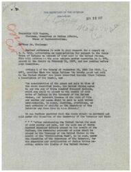 ["The Secretary of the Interior is responding to a request for a report on a bill authorizing an appropriation for payment to the Osage Tribe of Indians for land sold by the United States. The bill relates to a treaty from 1865 where the Osages agreed to sell their land to the US in exchange for a sum of money. The court found that the Osages did not fully understand the treaty and protested when they learned that the proceeds were being used for other tribes. A bill to reimburse the Osages for this discrepancy has been introduced in Congress. The Secretary recommends a direct appropriation to avoid delays and expenses associated with court action."]