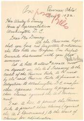 ["The Pawnee tribe is requesting that Mr. Disney introduce two bills in Congress to allow them to access funds for their delegation to Washington D.C. and to present their claims against the United States Government to the court of claims. They are willing to provide any necessary information and are hoping for a positive outcome."]