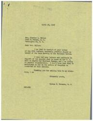 ["Mrs. Charles L. Miller sent a petition to Honorable George B. Schwabe in support of a G.I. Bill of Rights for Merchant Seamen, detailing the dangerous experiences her husband faced while serving in the Merchant Marine. The petition was signed by various individuals, all in agreement with the need for a Merchant Seamen's Bill of Rights. George B. Schwabe acknowledged receipt of the petition and stated that he was considering the measure but was unsure of Congress's action on it. The petition was sponsored by the National Maritime Union."]