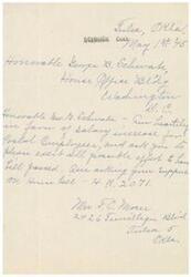 ["The document is a letter addressed to Honorable George B. Schwabe requesting his support on a specific bill (H.R. 2071) and asking for assistance in sorting out a salary issue with an employer. The sender, Mrs. F.C. Moore, provides her contact information for further communication."]