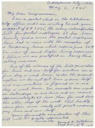 ["The document is requesting support for HR 3035, a bill for salary reclassification for postal employees. The writer, a postal clerk in Oklahoma City, believes that postal employees deserve a raise due to higher living expenses and lack of raises in the past twenty years. The bill also includes provisions for time and a half for overtime on a five-day work week basis. The writer hopes for their Congressman's favorable consideration of the bill."]
