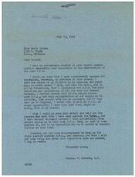 ["Miss Marie Spinks wrote a letter expressing opposition to the resurrection of the O.P.A. Senator George B. Schwabe responded, stating his consistent opposition to the bureau and his efforts to abolish it. He thanked Marie for her support and encouraged her to continue fighting against the O.P.A."]