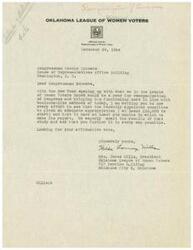 ["The document is addressed to Congressman George Schwabe from the Oklahoma League of Women Voters, requesting that a committee be given an adequate appropriation of at least $10,000 to reorganize Congress and bring its functioning more in line with modern business-like methods. The document asks for the committee to have at least six months to make their report and urges the congressman to support this effort."]