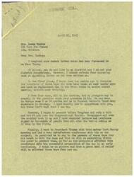 ["Representative  George B. Schwabe received a letter from Mrs. Leona Yoakum expressing concern about young boys being sent into combat without proper training. Representative  Schwabe, who also has a son in a similar position, has been advocating for better treatment of these boys and recently met with President Truman about the issue. The United States Senate passed a bill to require at least 6 months of training for young boys before they are sent into service. Mrs. Yoakum shared the story of her grandson who went into training at a young age and was sent overseas, expressing concern for his safety. She urged Representative  Schwabe to take action before it is too late."]