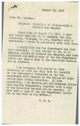 ["The document discusses the induction of 18-year-olds into the military, specifically focusing on Richard Lee Mangold, a high school student who will turn 18 soon. The document addresses the procedures and regulations regarding the induction of high school students and provides information from the War Department on the matter. The document also mentions the lowering of the age for discharge and recruitment for the Army of Occupation. The communication between Mr. Schwabe, Mr. Mangold, and the War Department is highlighted, with a focus on ensuring the welfare of young individuals facing induction."]