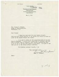 ["The document was written by Vern E. Thompson to Honorable  George B. Schwabe, expressing gratitude for his interest in the peyote bill opposed by the Quapaw Indians. Thompson also mentioned their old acquaintanceship in Oklahoma and noted Schwabe's role on the Indian affairs committee."]