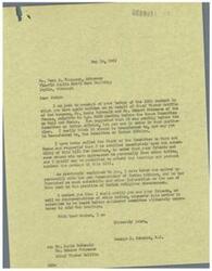 ["The document is regarding H.R. 2403 which aims to prohibit the use of peyote in Indian religious ceremonies. Mr. Thompson and Chief Victor Griffin are requesting a hearing before the Committee on Indian Affairs to protest against the bill. They argue that peyote is not harmful and is an important part of their religious practices. Mr. Thompson suggests that if the bill passes, there should be exceptions for Indians to use peyote for religious purposes without taxation or prohibition. Chief Victor Griffin and Mr. Thompson are seeking support from Congressman George B. Schwabe to allow them to be heard before the bill is reported out favorably."]