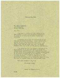 ["A postal clerk from Tulsa, Oklahoma is writing to Congressman George B. Schwabe asking for support for a bill that would increase the salaries of postal employees. Schwabe responds, assuring the clerk that he is familiar with the pending legislation and believes that most House members support the increase. He promises to do what he can to see that action is taken before the current bonus for overtime expires in July. The clerk emphasizes the need for a living wage for postal employees and urges Schwabe to support the bill."]
