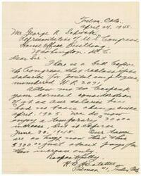 ["The document is urging Mr. George R. Schwabe, a representative of the United States Congress, to consider a bill (H.R. 2071) that proposes salary increases for postal employees. The author highlights the significant changes in salaries since 1925 and the high taxes that employees are currently facing. They express concern that a temporary $300 increase will not be enough to cover the increasing costs."]