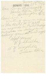 ["The document is a letter regarding the Postal and Employee Bill H.P. 2071. The writer is inquiring about a salary increase and requesting assistance in ensuring that the bill is passed. The document is signed by R.J. Shields from Tulsa, Oklahoma."]