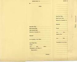 ["The document outlines the process of a bill moving through the legislative process, including being read, referred to committee, reported, passed, and transmitted between the Senate and House of Representatives. It also mentions votes, including a failed attempt to pass the bill."]