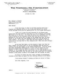["Howard J. Whitehill, President of The Whitehill Oil Corporation, expresses gratitude to Honorable  George B. Schwabe for excluding funds for the Oolagah Dam project from the rivers and harbors bill. Whitehill opposes the dam's construction due to its potential impact on their oil development projects in the area. He thanks Schwabe for his efforts on behalf of northeastern Oklahoma citizens and looks forward to seeing him in Tulsa."]
