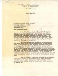 ["The Governor of Arkansas is writing to Congressman Clarence Cannon regarding an investigation being conducted on the Arkansas River multiple-purpose plan of improvement. The Governor welcomes the investigation but requests that any report be submitted to the Governors of the affected states for their comments before any action is taken. The Governor emphasizes the importance of allowing the affected states to review and comment on any recommendations that may affect them."]