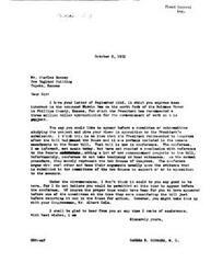 ["Charles Rooney expresses his opposition to the proposed Derwin Dam on the north fork of the Solomon River in Phillips County, Kansas, which President Truman has recommended for a three million dollar appropriation. He requests to appear before a committee or subcommittee studying the project to present his views, but is informed by Congressman George B. Schwabe that it may not be possible at this time. Schwabe suggests Rooney contact his Congressman, Mr. Albert Cole, for further assistance."]
