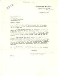 ["The document  is a letter dated October 19, 1951, from Archibald C. Edwards to Honorable  George Schwabe discussing concerns about the Army Engineers and their projects, specifically mentioning the Oolagah Dam and Foss Dam. Edwards praises Schwabe for his clear thinking and courage in addressing these issues."]