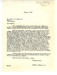 ["The document  is a response from Representative George B. Schwabe to a postal card from Mr. and Mrs. O.E. Beaman Jr., in which they ask for restrictions on President Truman, removal of Secretary of State Dean Acheson, and removal of communists from the country. Schwabe acknowledges their requests and explains the legislative process, expressing his intention to work towards their goals. He also mentions the possibility of impeachment if the President does not carry out the will of Congress. Schwabe thanks the Beamans for their support and wishes them well."]