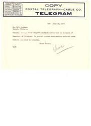 ["The text provides information on different classes of service for telegrams, such as domestic and foreign options. It also includes a message regarding Chief Dwight's contract and a request for action to be taken soon. The sender indicates that the message will be forwarded to Senator Thomas, who is at a convention in Philadelphia."]