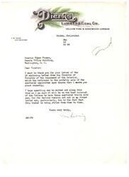 ["The letter is thanking Senator Elmer Thomas for forwarding a letter from the Director of Forestry regarding the possible sale of scattered unallotted land tracts. The writer believes that selling these tracts would be in the best interest of the Indians, as the timber on the land is being stolen."]