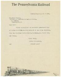 ["The letter is a correspondence between Grover Blackstone, a Freight Agent for The Pennsylvania Railroad, and Elmer Thomas, Chairman of the Committee on Indian Affairs in the U.S. Senate. Blackstone is requesting Thomas to surrender a government bill of lading for a shipment of furniture from the Flandreau Indian School, and Thomas responds that he has received the bill of lading but is unable to send it at that time. Thomas also requests information regarding the articles received from the Indian School."]
