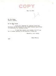 ["Elmer Thomas received a report from the Indian Office regarding Joe Simon's recent inquiry. Thomas believes the information is self-explanatory and hopes it answers Simon's questions. He offers further assistance if needed."]
