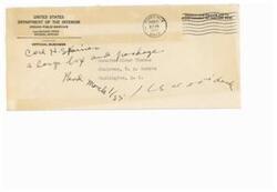 ["This text is a mailing label from the Indian Field Service in Phoenix, Arizona, addressed to Senator Elmer Thomas in Washington, D.C. It mentions a penalty for private use and states that it is official business."]