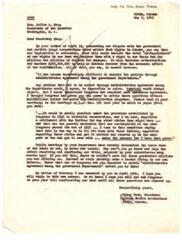 ["Cyrus Peck, President of the Native Brotherhood in Sitka, Alaska, is writing to Secretary of the Interior Julius A. Krug expressing concern about a bill that would extinguish native land rights in Alaska and replace them with the right to sue for damages. Peck questions why legislation is necessary when the Department already has the power to settle these issues without costly lawsuits and rehabilitation programs. He urges Secretary Krug to clarify the situation before moving forward with the bill."]