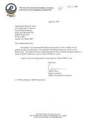 ["The document is a thank you note from the Director General of the PBEC US Member Committee to Ambassador James R. Jones for speaking at a breakfast event in Mexico City and providing insights on economic progress and US-Mexico issues. The Director General expresses gratitude and hopes to meet again at a future PBEC event."]