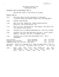 ["Ambassador Jones has a scheduled visit to San Miguel de Allende on May 18 and May 19. On May 20, he will host a small private breakfast at his residence with invited guests Manuel Camacho and Juan Enriquez. There are also various meetings and courtesy calls scheduled throughout the day. Additionally, there are confirmations for courtesy calls from new employees Pauline E. Davis, Manuel R. Godinez, and Paul P. McNamara. Contact information for duty officers and embassy personnel is provided, along with biographical information for the new employees. There is also a mention of a breakfast request for Mr. Camacho and Mr. Enriquez, with a request for a fax for backup information."]