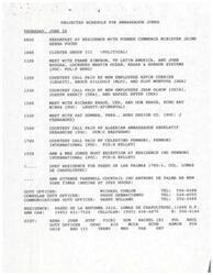 ["The projected schedule for Ambassador Jones on June 20 includes meetings with various individuals and organizations, a reception for Pennoni Associates, and a cluster group discussion on democracy in Mexico. The Ambassador discusses investment opportunities in Mexico's infrastructure sector, highlighting projects in telecommunications, petrochemicals, power generation, ports, railroads, airports, and the environment. The agenda for the cluster group meeting includes discussion of projects to assist democracy in Mexico, review of pending programs, planning of meetings with USAID, and a reception for NGO's."]