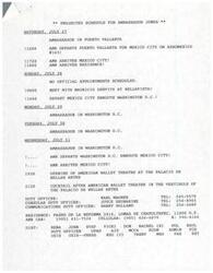 ["The document provides a projected schedule for Ambassador Jones from July 27 to July 31, including his travel itinerary, official appointments, and social events. It also includes a letter from Grant Kesler regarding a meeting scheduled with Ambassador Jones that he is unable to attend in person. Additionally, the letter provides updates on the La Pedrera Landfill Project in Mexico."]