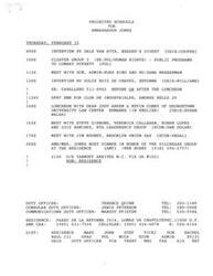 ["The schedule for Ambassador Jones on Thursday, February 15 includes interviews, meetings, a luncheon, and a dinner at the residence. The document also includes requests for interviews from Reader's Digest, background information for a poverty briefing, and contact information for duty officers at the Embassy."]