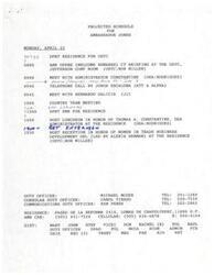 ["Ambassador Jones has a busy schedule on Monday, April 22, including meetings with various officials and hosting a luncheon and reception in honor of DEA Administrator Thomas Constantine and Women in Trade Business Development. Additionally, there is information about a Women in Trade Business Development Trade Mission to Mexico City and Monterrey from April 21-25, organized by the Department of Commerce and the White House. The mission aims to establish business contacts in Mexico and includes companies from various industries interested in expanding into the Mexican market."]