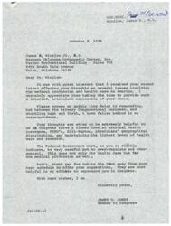 ["Dr. Winslow Jr. wrote a letter to Congressman James R. Jones offering his thoughts on national health insurance, PSRO's, Hill-Burton, physicians' geographical distribution, and maintaining a high level of health care and research. Dr. Winslow expressed concerns about the over-regulation of health care and the inefficiencies in government spending, particularly in the Medicare program. He suggested a program that would provide federally subsidized health insurance administered by the private insurance industry for those who cannot afford full coverage. Dr. Winslow also emphasized the importance of improving the distribution of physicians and allied personnel to ensure better access to medical care, especially in rural areas. He objected to the PSRO Program, fearing it would lead to a decrease in the quality of medical care by imposing excessive controls on the practice of medicine."]