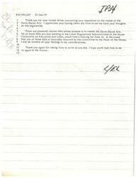["The document is a response from Congressman James R. Jones to a letter expressing opposition to the repeal of the Davis-Bacon Act. The Congressman acknowledges the opposition and states that there are eleven bills pending to repeal the act. He assures that he will consider the sender's feelings on the matter if any of the bills are favorably reported. The Congressman thanks the sender for their letter and encourages them to reach out again in the future."]