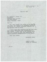 ["James R. Jones, a member of Congress, is recommending Mrs. Mary Jessup for a public relations position at the National Bank of Tulsa. He mentions that she worked on his campaign and asks for her consideration for any available vacancies."]