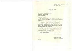 ["Mrs. Joseph Carl Eshbach, Jr. of Tulsa, Oklahoma is trying to obtain a copy of her marriage license from Washington D.C. She has been advised to contact the Marriage Bureau at the Superior Court of the District of Columbia and pay $1.00 for each copy. Congressman James R. Jones provided this information and offered further assistance if needed."]
